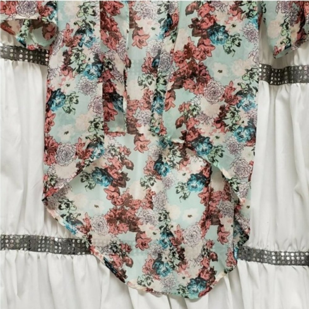 Say What? Aqua Pink Floral Sheer Kimono ¾ Sleeve S - Picture 5 of 7